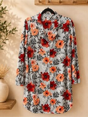 Max Studio Sleepwear Women’s XL Floral Button Front Sleep Shirt Nightgown